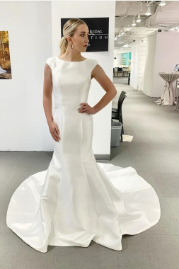 Shop 2023 ANNAKOO Trumpet Mermaid Satin Scoop Sweep Train Wedding Dress Under 228