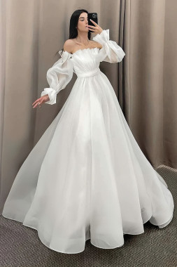 Shop 2023 ANNAKOO Detachable Long Sleeve Tulle Pleats Strapless Wedding Dress Under 195