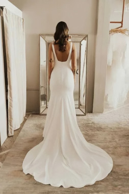 Shop 2023 ANNAKOO Backless Satin Mermaid Square Neck Backless Wedding Dress Under 175