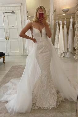 Shop 2023 ANNAKOO Spaghetti Straps Sparkle Mermaid Sequin Detachable Train Wedding Dress Under 295