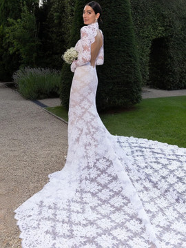 Shop 2023 ANNAKOO Long Sleeve Lace High Neck Trumpet Mermaid Wedding Dress Under 289