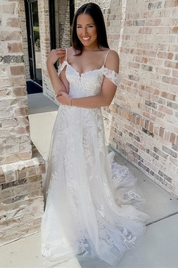 Shop 2023 ANNAKOO Cold-Shoulder A Line Off White Lace Appliques Wedding Dress Under 199