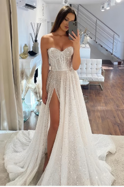 Shop 2023 ANNAKOO Dazzling Sequins A Line Sweetheart Wedding Dress With Slit Under 219