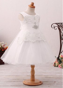 Beading Belt Tulle Jewel Neckline A-line Flower Girl Dress