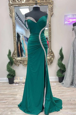 Shop 2023 ANNAKOO Beading Mermaid Asymmetrical Green Prom Dress with Slit Under 155