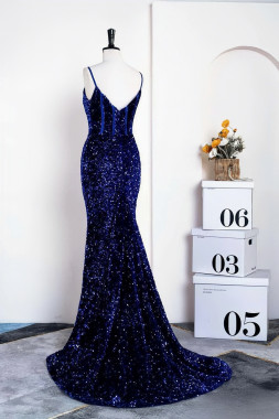 Shop 2023 ANNAKOO Royal Blue Sequin Mermaid Sheer Prom Dress Under 159