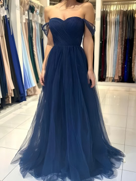 Shop 2024 ANNAKOO Blue Tulle Off The Shoulder A Line Prom Dress Under 138
