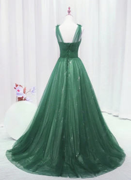 Shop 2024 ANNAKOO Green Tulle V Neck Beading A Line Prom Dress Under 176