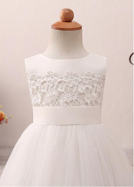 Chic Tulle Jewel Neckline A-line Flower Girl Dress 