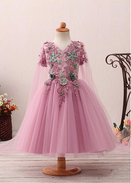 Lavender Ball Gown Detachable Shawl Flower Girl Dress 