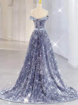 Shop 2024 ANNAKOO Off The Shoulder Silver Sparkle Sequin A Line Prom Dress Under 159