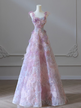 Shop 2024 ANNAKOO Pink Floral Sweetheart A Line Princess Prom Dress Under 159