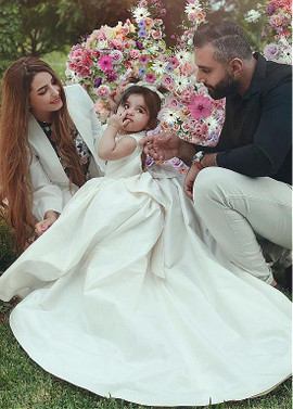 Bowknot Satin Jewel Neckline Ball Gown Flower Girl Dress