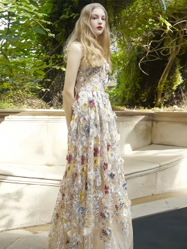 Shop 2024 Annakoo Floral A Line Straps Sheer Back Prom Dress Under 199