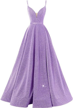 Shop 2024 ANNAKOO Purple V Neck Sequin A Line Prom Dress With Slit Under 129