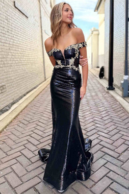 Shop 2024 ANNAKOO Navy Blue Sequin Trumpet Mermaid Appliques Prom Dress Under 167