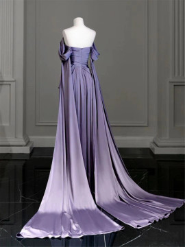 Shop 2024 ANNAKOO Purple Satin Off The Shoulder Drape Prom Dress Under 138