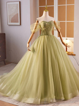 Shop 2024 ANNAKOO Green Tulle Floral Off The Shoulder Prom Dress Under 179