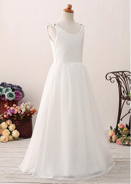 All-over Lace Chiffon Scoop  A-line Flower Girl Dress 