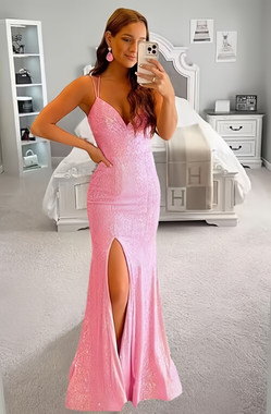 Shop 2024 ANNAKOO Blushing Sequin Mermaid Pink Prom Dress Under 139
