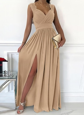Shop 2024 ANNAKOO Champagne Chiffon A Line Straps Bridesmaid Party Dress With Slit Under 119
