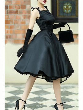 Shop 2024 ANNAKOO A-Line Cocktail Vintage Black Satin Dress Under 119