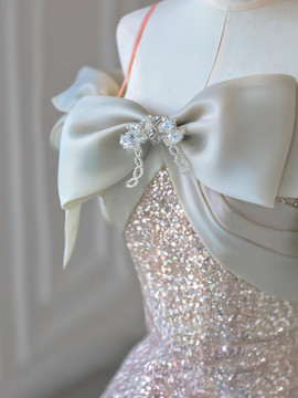 Shop 2024 ANNAKOO Off The Shoulder Sequin Tulle Pink Bow Prom Dress Under 178