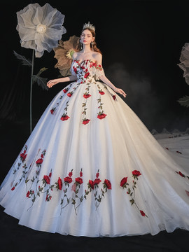 Shop 2024 ANNAKOO Ball Gown Off The Shoulder Floral Tulle Prom Dress Under 298