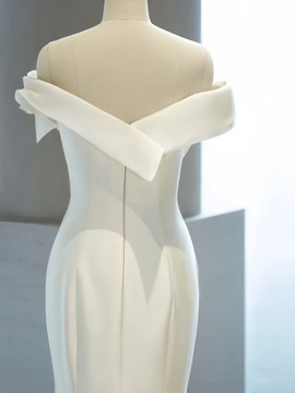 Shop 2024 ANNAKOO Satin Off The Shoulder Ruched Trumpet Mermaid Wedding Dress Under 199