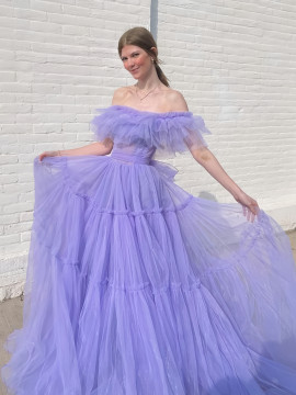 Shop 2024 ANNAKOO Off The Shoulder Tulle Purple A Line Prom Dress Under 189