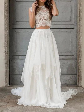 Shop 2024 ANNAKOO Boho Two Piece Ruffles Tulle Wedding Dress Under 139