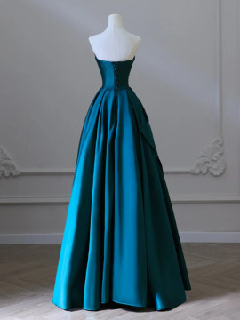 Shop 2024 ANNAKOO Elegant Sweep Train Sweetheart Teal Satin Prom Dress Under 135