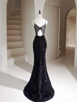 Shop 2024 Annakoo Mermaid Velvet Sequin Black Backless Prom Dress Under 149