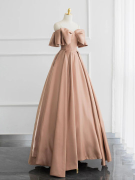 Shop 2024 ANNAKOO A-Line Off Shoulder Satin Champagne Lace Up Prom Dress Under 139