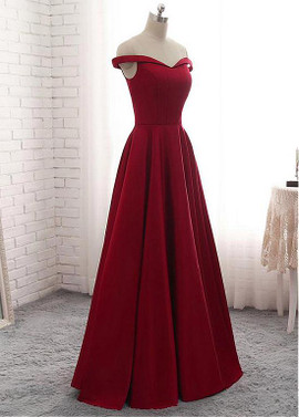 Satin Off-the-shoulder Burgundy A-line Bridesmaid Dress