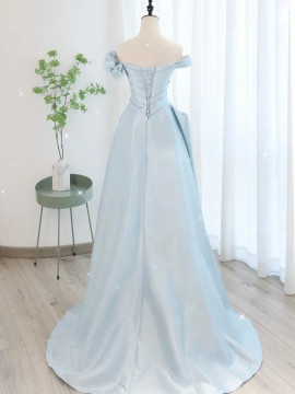 Shop 2024 ANNAKOO Satin Tulle Blue A-Line Off Shoulder Prom Dress Under 138