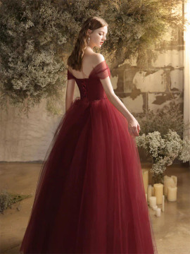 Shop 2024 ANNAKOO  Burgundy Sweetheart Beading Tulle Prom Dress Under 159