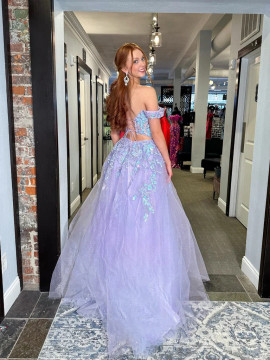 Shop 2024 ANNAKOO Lavender Off-Shoulder Floral Tulle Prom Dress Under 189