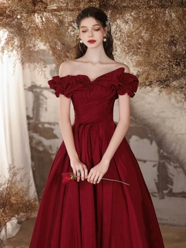 Shop 2024 ANNAKOO Off Shoulder Satin Burgundy A Line Prom Dres Under 137