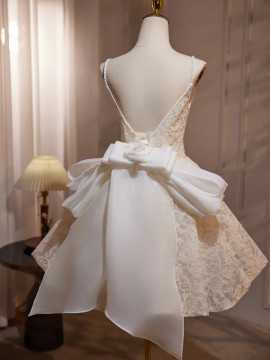 Shop 2024 ANNAKOO A-Line V Neck Lace Ivory Beading Homecoming Dress With Bowknot Under 137
