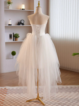 Shop 2024 ANNAKOO White Tulle 3D Strapless A Line Homecoming Dress Under 129