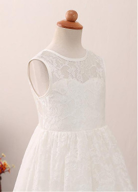 Lace Jewel Neckline A-line Flower Girl Dress
