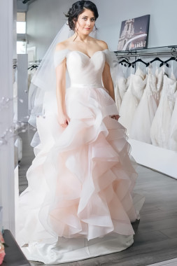Shop 2024 ANNAKOO  Ruching Off-the-shoulder Pink Tulle Ruffles A Line Wedding Dress Under 298
