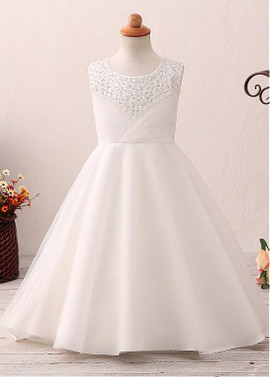 Beading Tulle Jewel Neckline A-line Flower Girl Dress 