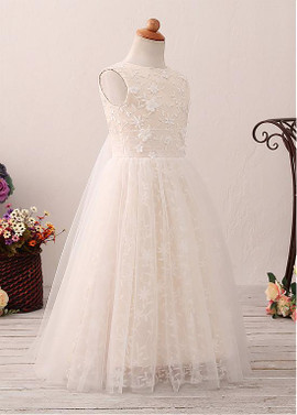 3D Flowers Lace Jewel  A-line Flower Girl Dress