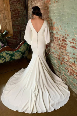 Shop 2024 ANNAKOO Flared Sleeves Deep V Neck Trumpet Mermaid Wedding Dress Under 198