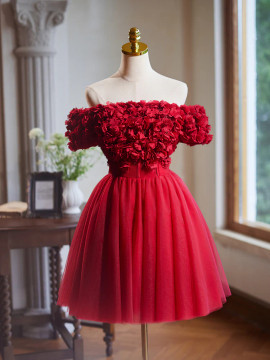 Shop 2024 ANNAKOO Red Off The Shoulder Flowers Tulle A Line Homecoming Dress Under 135