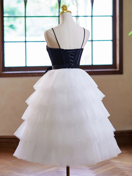 Shop 2024 ANNAKOO A-Line Tulle Appliques Black & White Short Homecoming Dress Under 129
