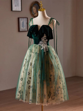 Shop 2024 ANNAKOO A-Line Tulle Sequin Velvet Green Short Homecoming Dress Under 128
