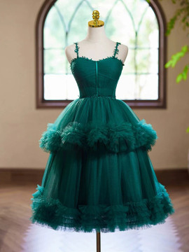 Shop 2024 ANNAKOO A-Line Sweetheart Ruffles Tulle Green Short Homecoming Dress Under 128